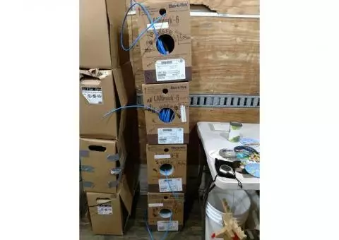 LOT of CAT6 ethernet cable, port panels, pulling line, patch cables, battery backups, etc!!!